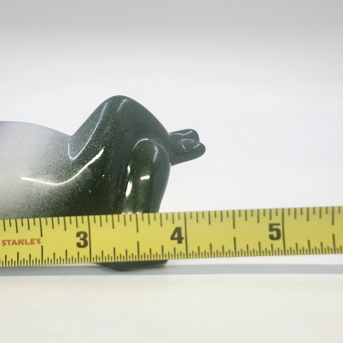 Green Frog Figurine Reclining Lounging Pose White Belly 4" Glossy Ceramic Decor