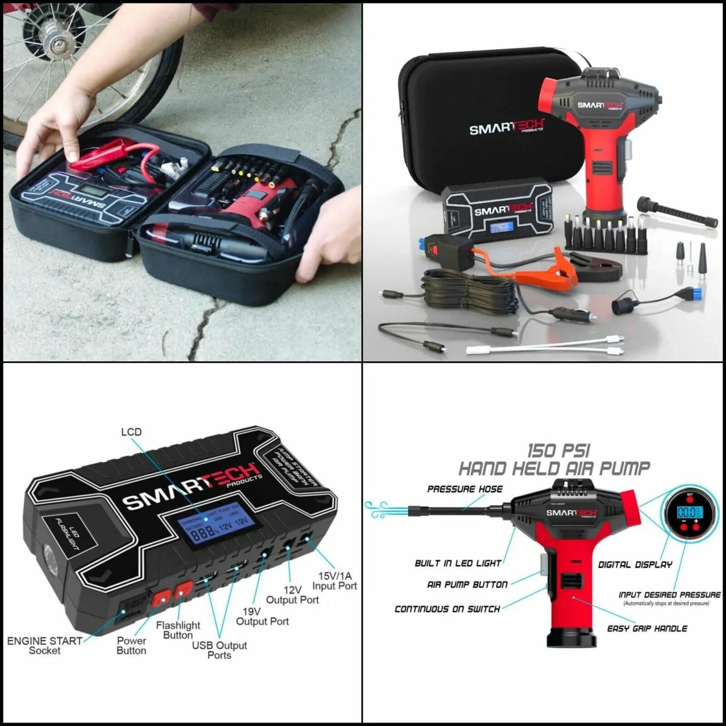 Smartech Power Kit Tech-5000P Vehicle Jump starter Power bank Air pump Flashlite