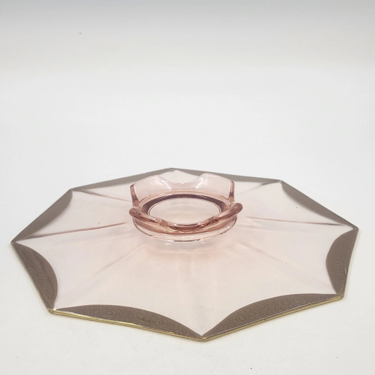 Tiffin Rambler Rose Pink Depression Glass 10" Octagon Underplate Gold Trim 1930s