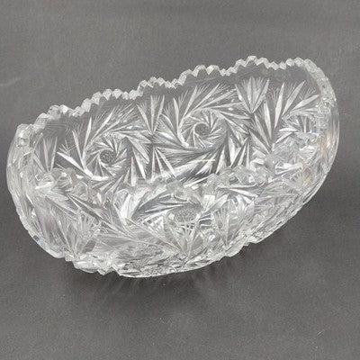 American Brilliant Cut Lead Crystal Bowl 9.5" x 4.25" Starburst Pinwheel Fan Vtg
