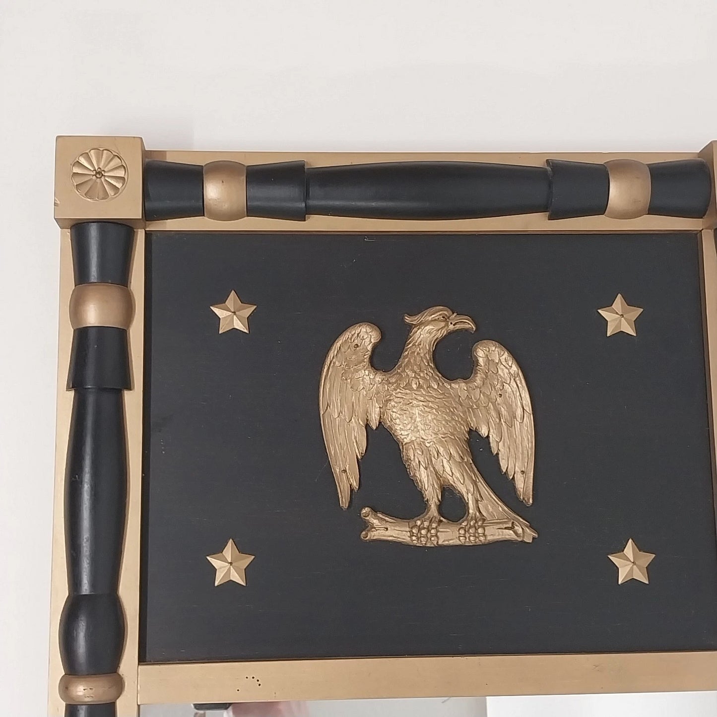Americana Federal Eagle Trumeau Mirror Colonial MCM Black Handcraft Wood Vintage
