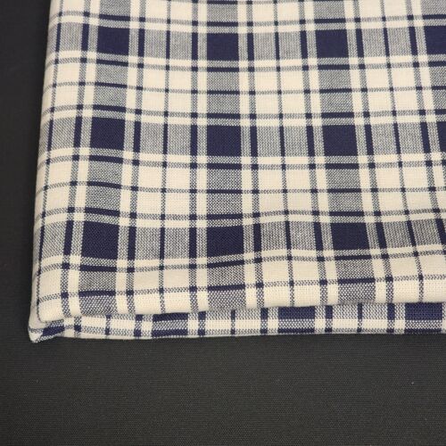 Navy Blue and White Plaid Rectangle Tablecloth 106 x 47 Inches Vintage