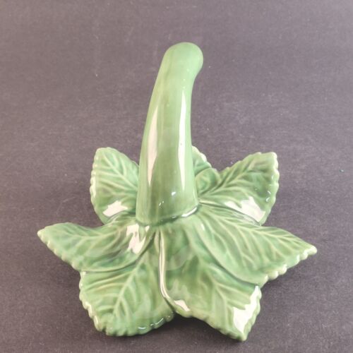 Ceramic Green Bud Flower Vase Single Stem Leaves Veins Candle Topper Vintage 7"