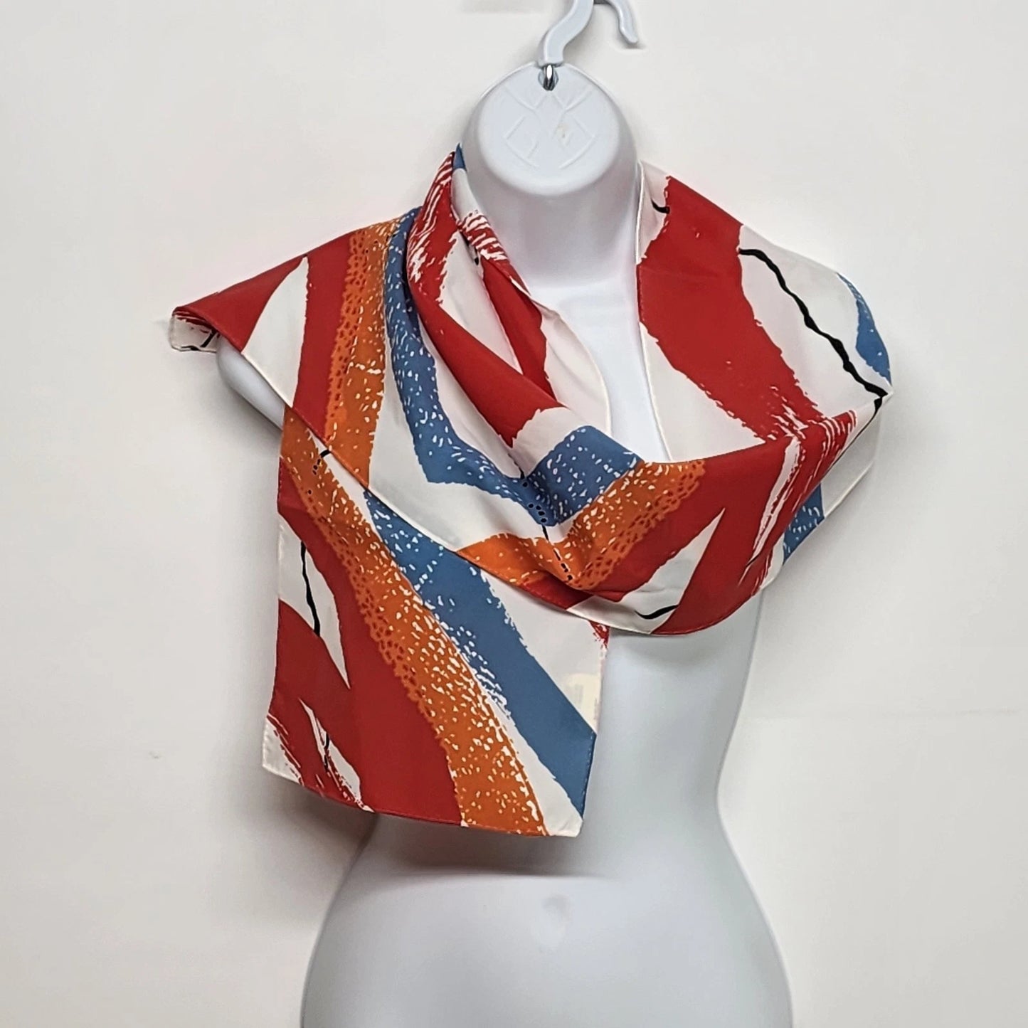 Avon Scarf Japan Exclusive Orange Blue White Long Skinny Polyester 52" 1970's