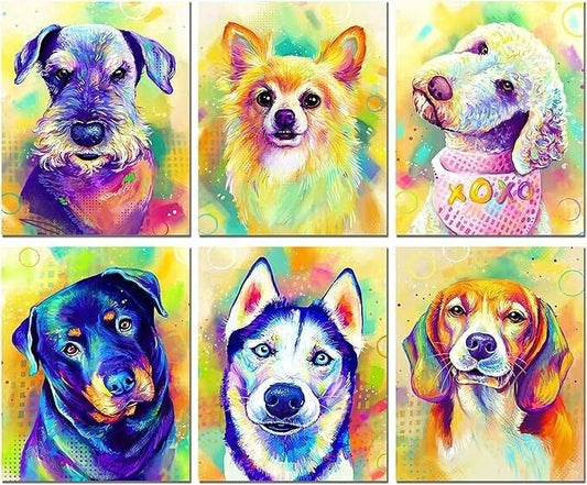 6 Pack DIY 5D Diamond Painting Dogs Art Kit Full Set Kids Adult Animals