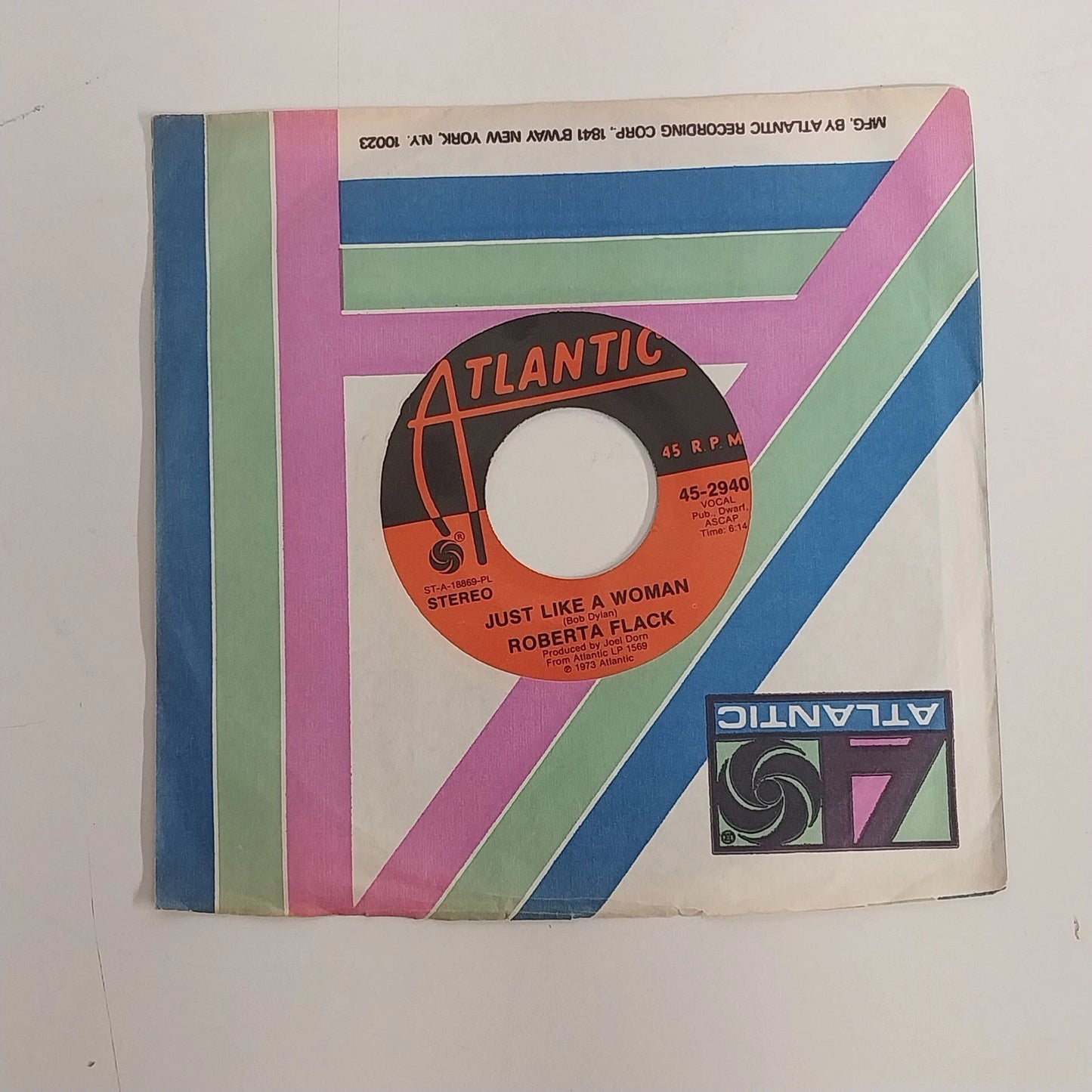 Roberta Flack Killing Me Softly 45 RPM Vinyl Atlantic 1973
