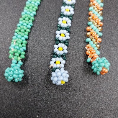 Lot of 3 Seed Beaded Bracelets Daisy Floral Turquoise & Multicolor Pattern 7 in