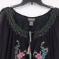 Notations Women's Embroidered Floral Peasant Blouse Tassel Long Sleeve Large