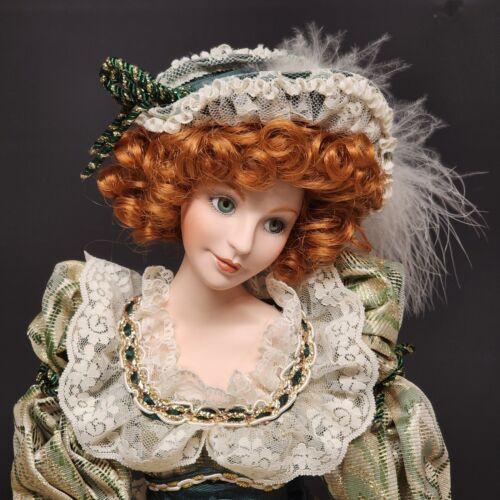 Maureen of County Mayo Porcelain Doll Franklin Heirloom 21" Green Tapestry Dress