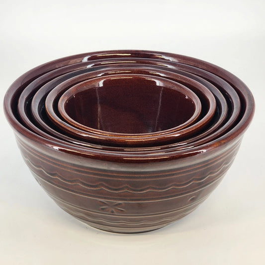 5 Marcrest Daisy Dot Nesting Mixing Bowls Stoneware Ovenproof USA 9" 8" 7" 6" 5"