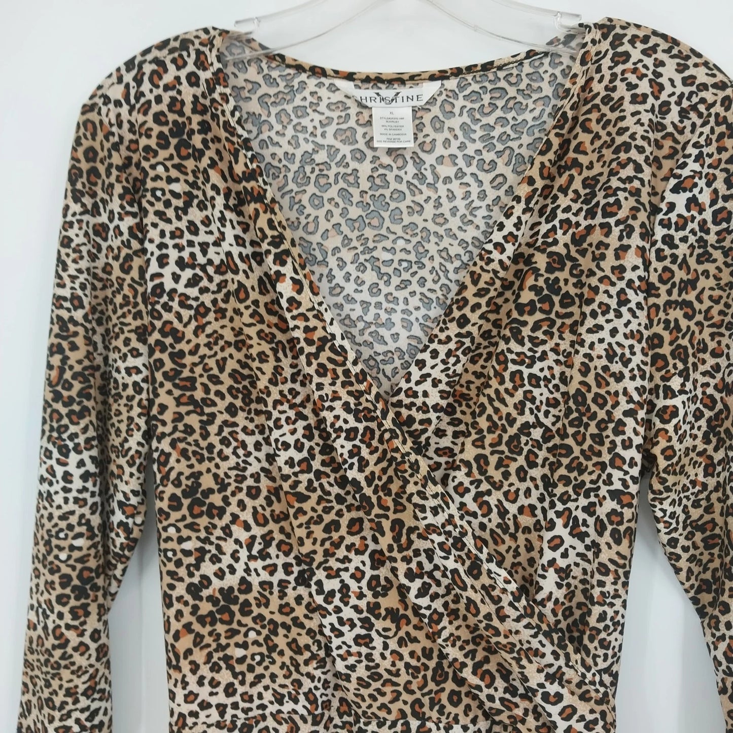 Christine Women's Leopard Faux Wrap Stretch Midi Dress Brown Black XL
