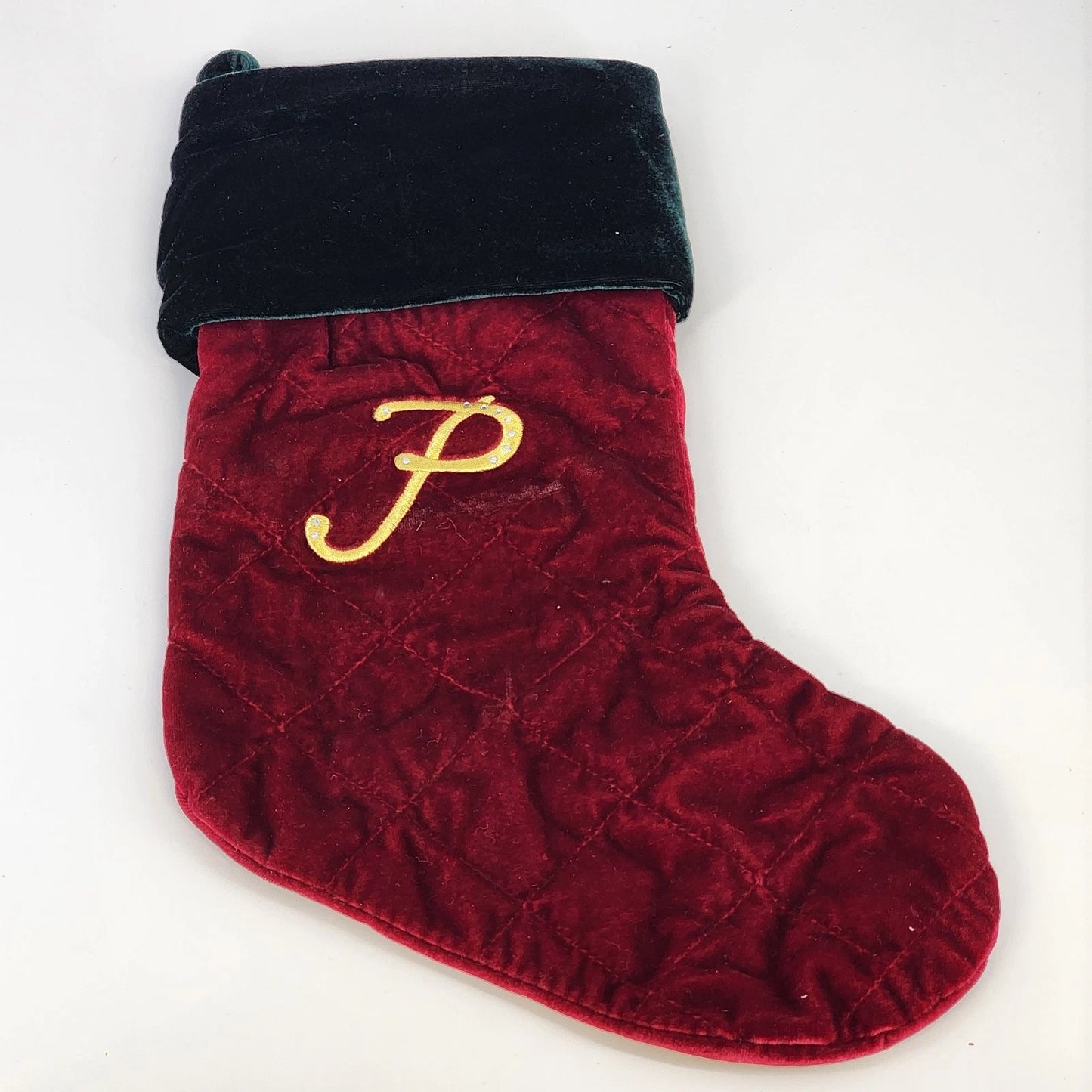 Monogram P Harvey Lewis Stocking Red Velvet Christmas Embroidered Crystal Bling