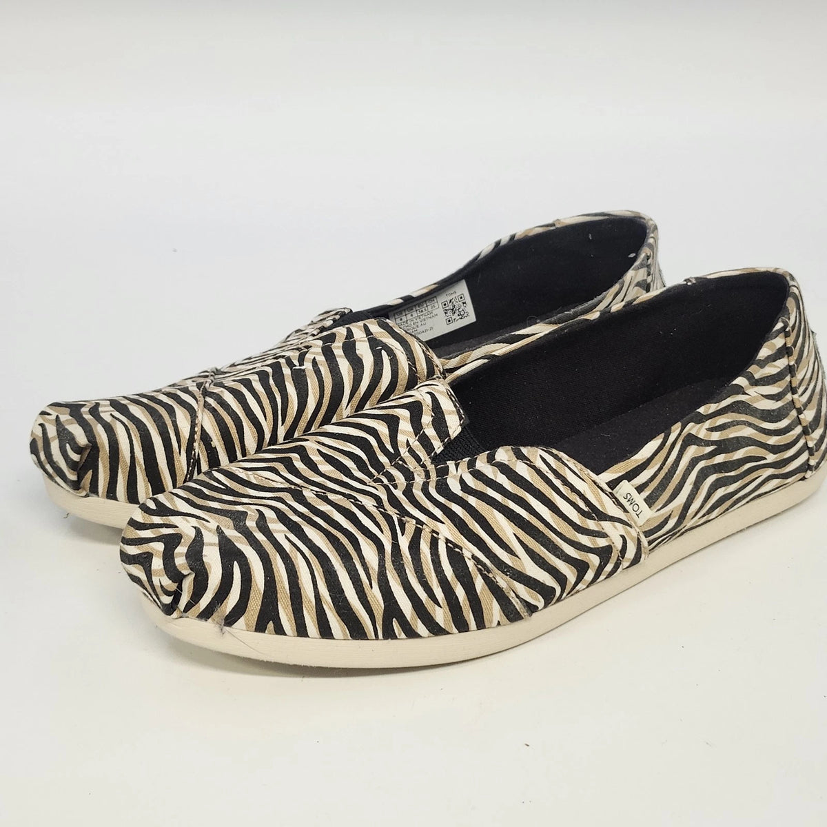Toms Alpargata Women's 8 Canvas Slip On Flats Black Cream Zebra Cheetah Print