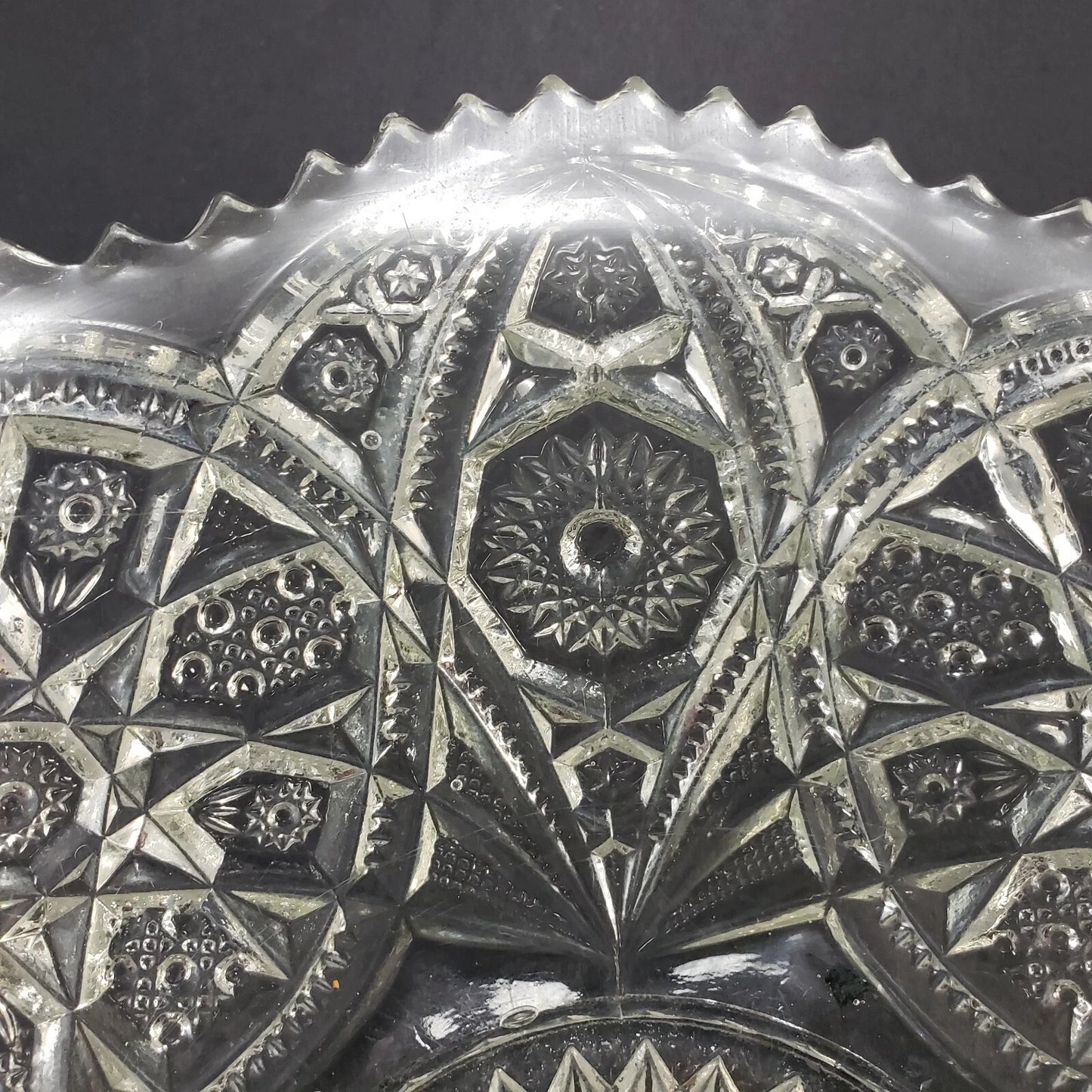 Imperial Glass Clear Bowl Antique Hobstar Criss-Cross Sawtooth Edge 10" 1909