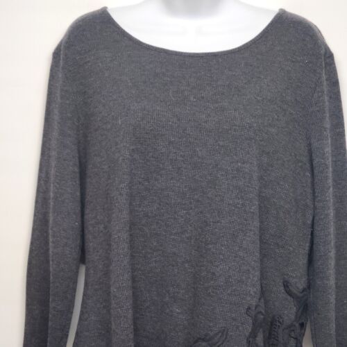 Suzzane Betro Charcoal Grey Pullover Tunic with Lace Accent XL V Neck 27" Back