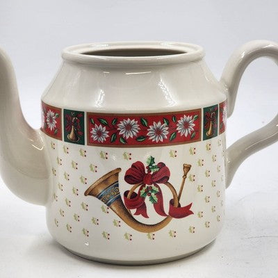 Charlton Hall Classic Traditions Christmas Teapot Ceramic 50 oz Holiday Design