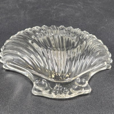 Clamshell Divided Crystal Glass Serving Dish 6"x1" 1950s Vintage
