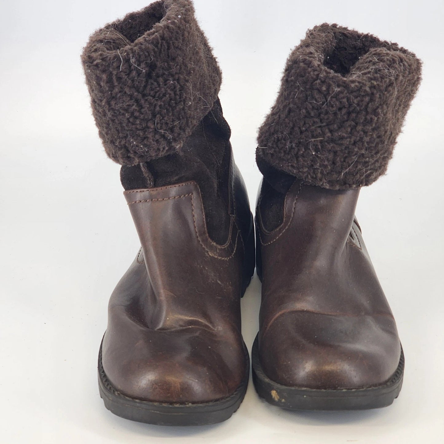 Sonoma Western Ankle Boots Life Style Women's 8.5 Brown Block Heel Fur Trim