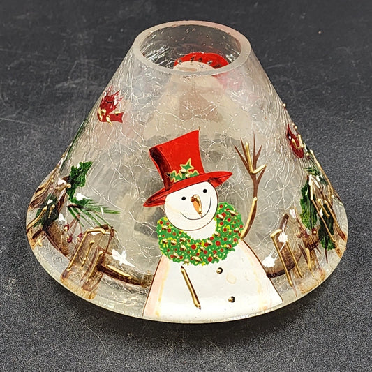 Yankee Candle Large Jar Shade Clear Crackle Glass Snowmen Cardinal Gold Trim