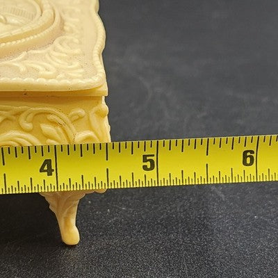 Footed Trinket Jewelry Box 2.5" Victorian Couple Molded Celluloid Vintage 1940's