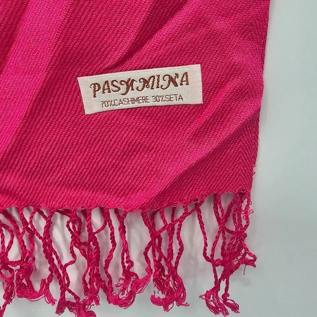 Pashmina Shawl Wrap Bright Pink Oversized Scarf 26x68" 70% Cashmere 30% Silk Vtg