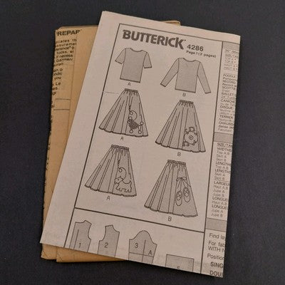 Butterick 4286 Vintage Sewing Pattern 1989 Uncut Misses & Girl Top Skirt Size A