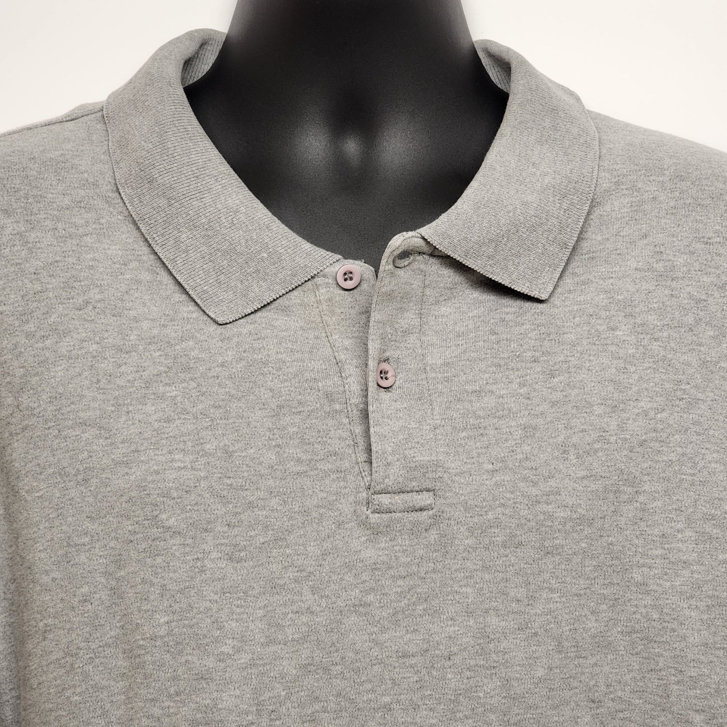 Steve & Barry Relaxed Fit Long Sleeve Grey Polo Shirt 3 Button w/Flat Collar XXL