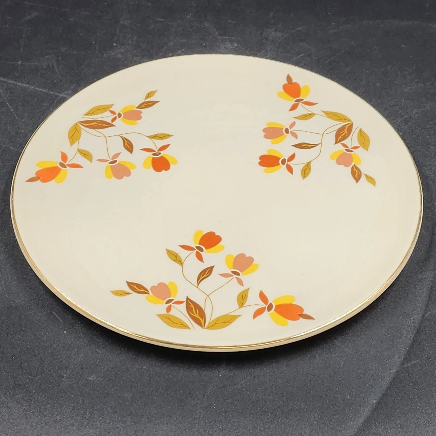 Autumn Leaf Cake Plate Server 9.5" Round Hall's Superior for Jewel Tea MCM Vtg