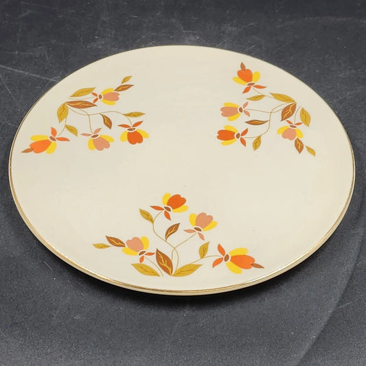 Autumn Leaf Cake Plate Server 9.5" Round Hall's Superior for Jewel Tea MCM Vtg