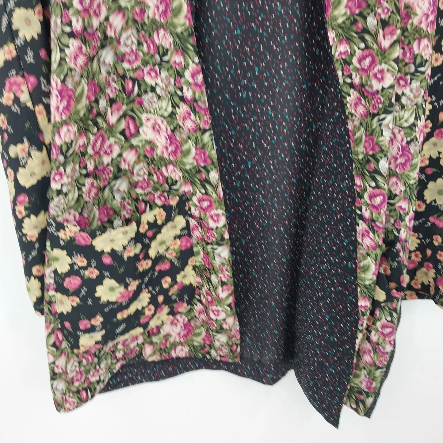 Mirrors Women's Medium Floral Open Front Cardigan Jacket Black Pink Pockets