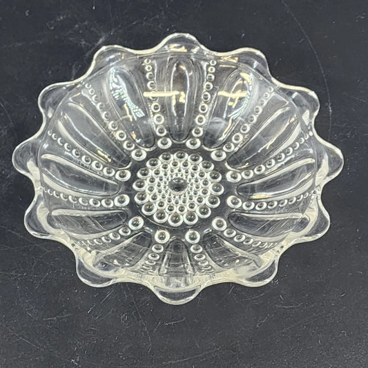 Clear Glass Hobnail Serving Bowl Scalloped Edge 6.5" Round Candy Dish Vintage