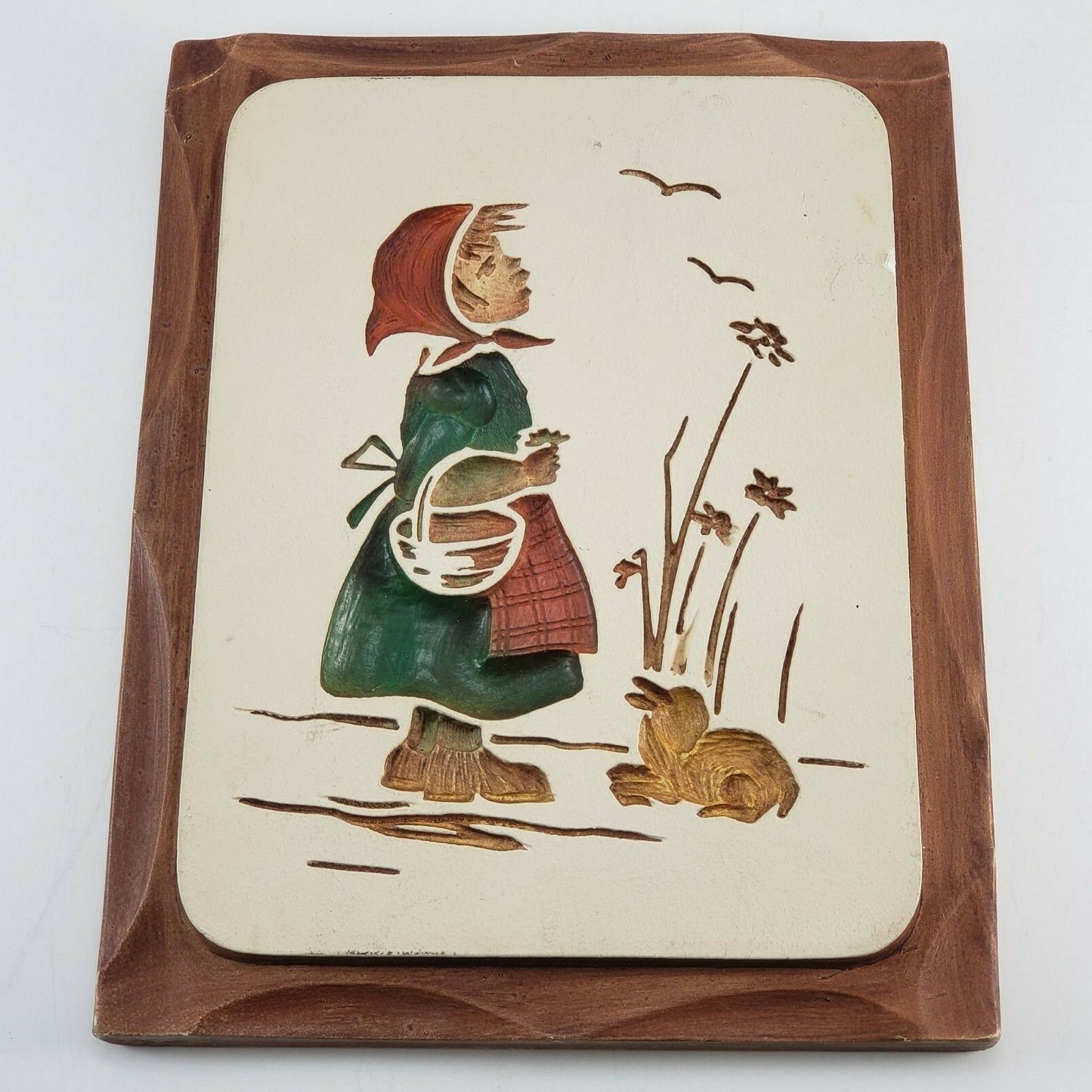 Vintage Boy Girl Chalk Ware Wall Plaques Modern Art Co 1966