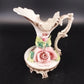 Capodimonte Italy Ceramic Pitcher Vase Pink Roses Ornate Porcelain Vintage