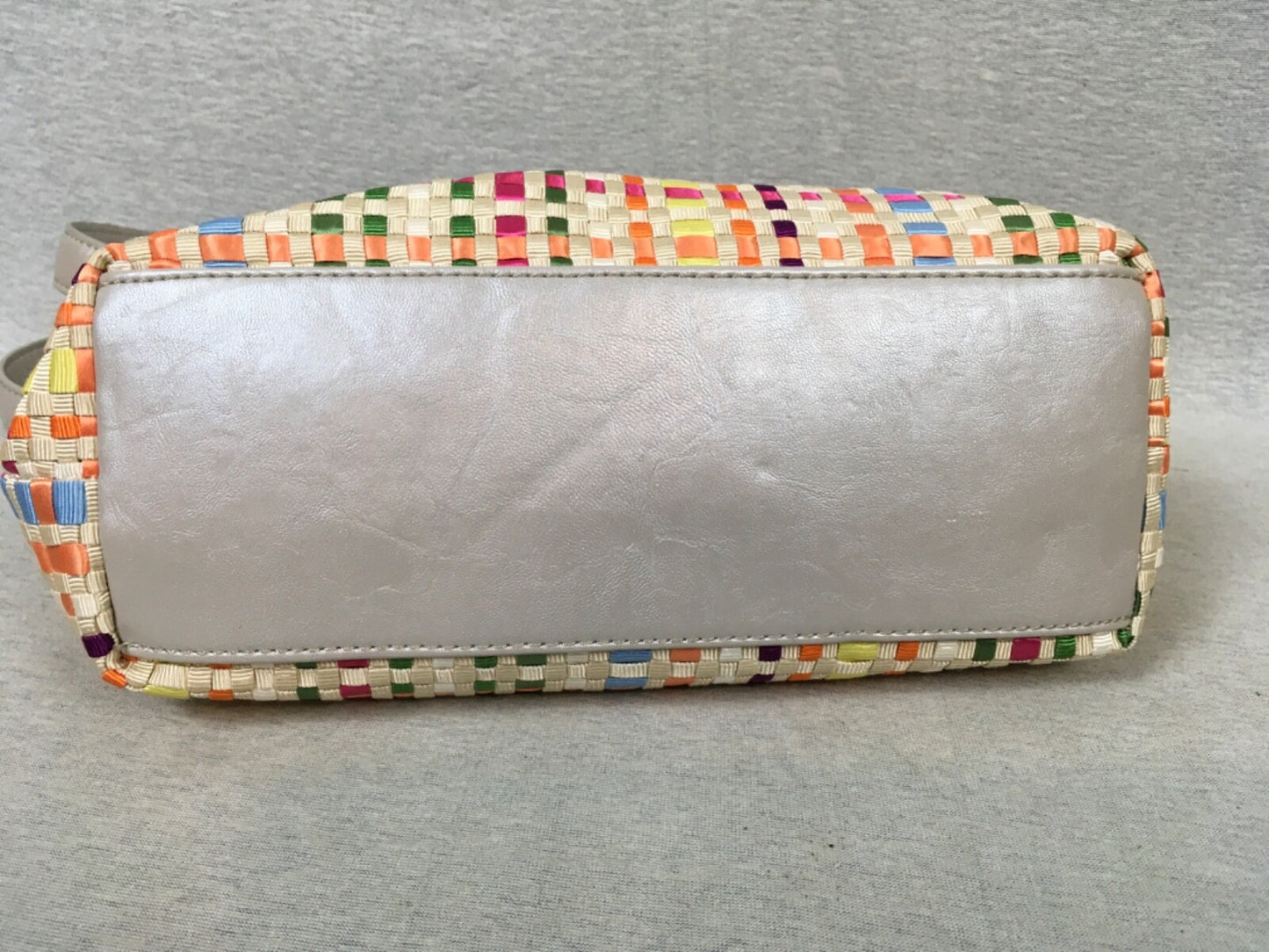 Lina Ribbon Weave Woven Silver Handbag Purse Zipper Zip Top Bag Boho Multicolor