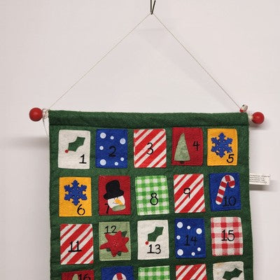 Christmas December Advent Calendar Crescent Enterprise Felt Fabric 15" Vintage