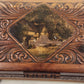 Jewelry Trinket Box 11" Carved Cedar Natural Wood Cottage Scene Footed Vintage