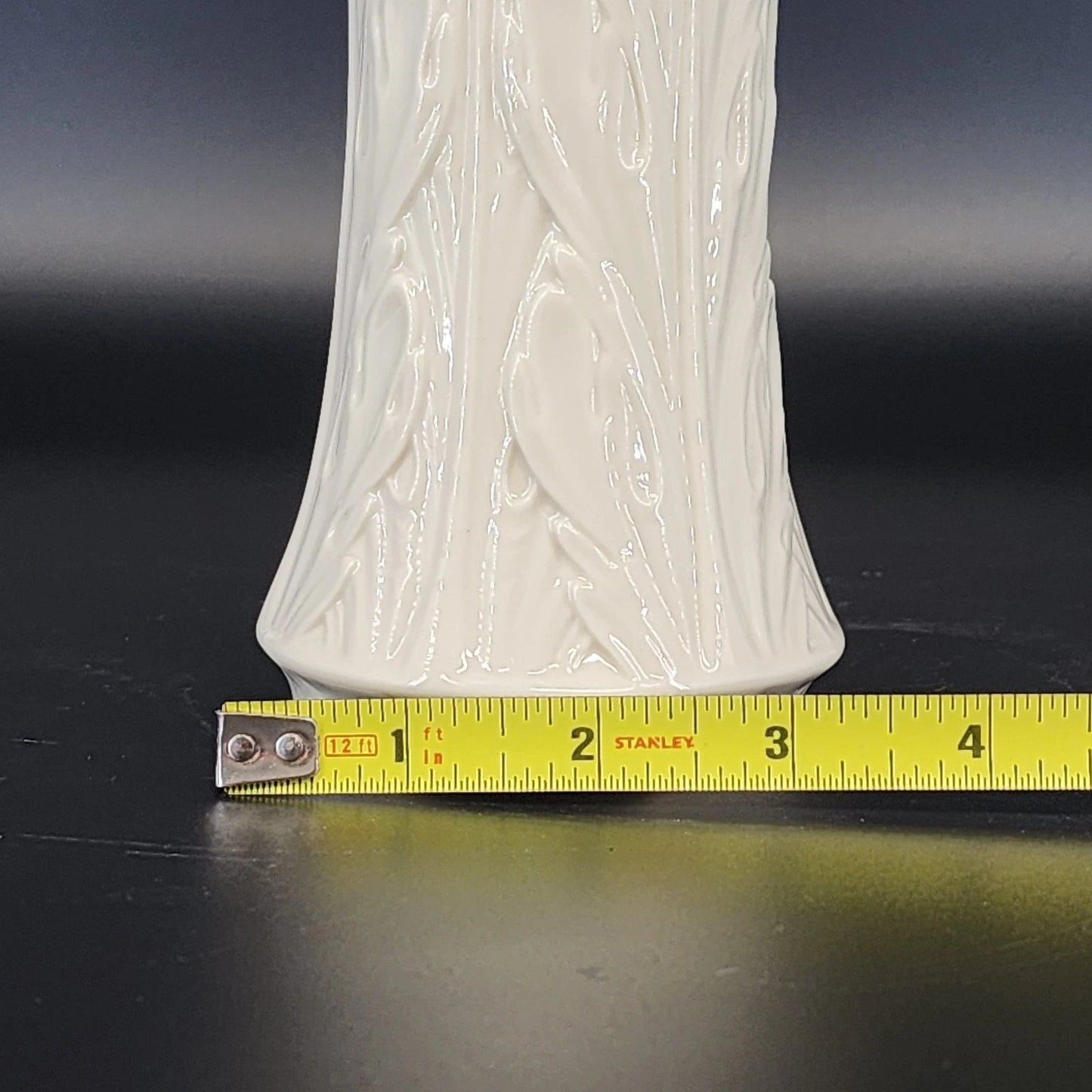 Lenox Woodland Vase White Porcelain Embossed Leaf Design 8.5" Ruffled Edge USA