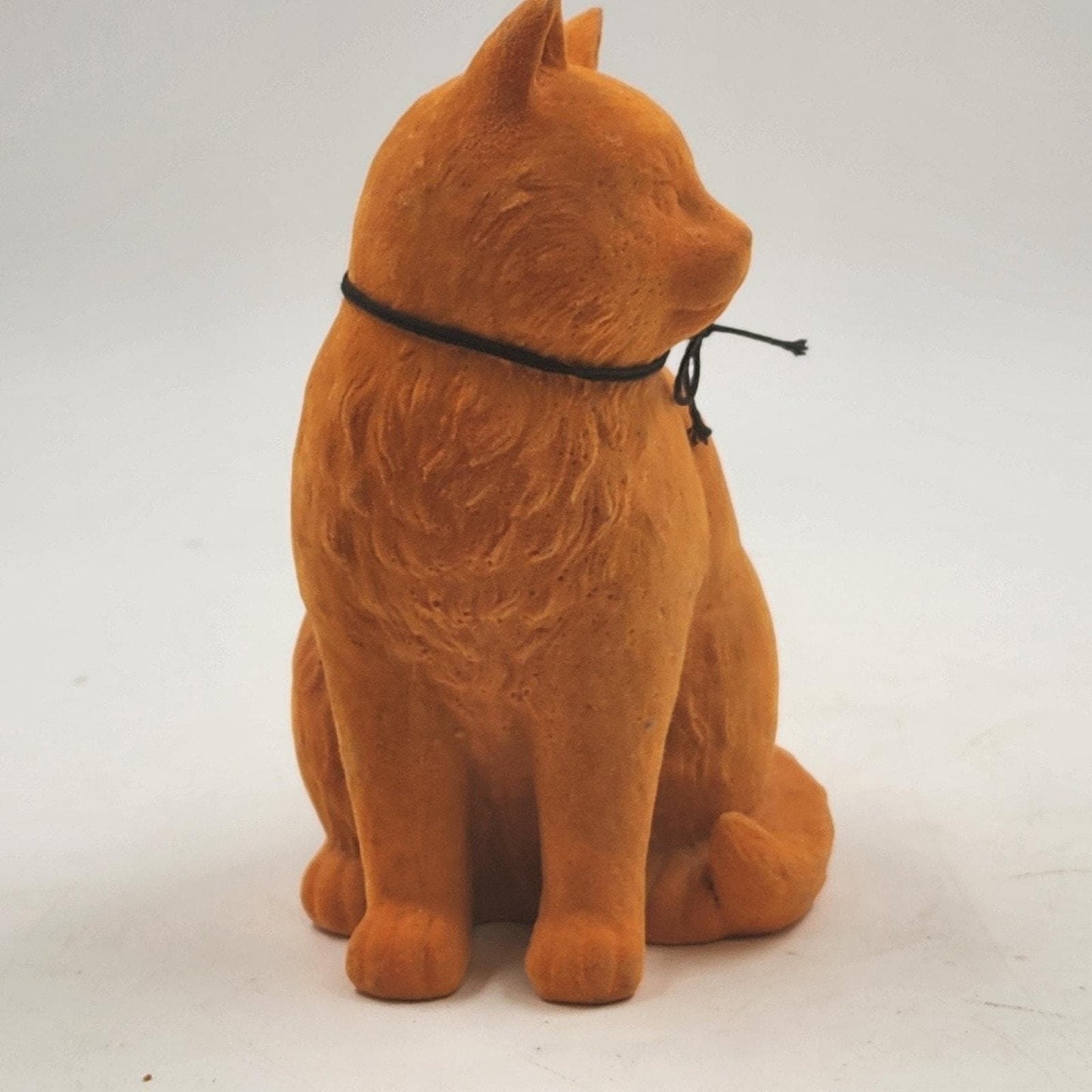 Flocked Orange Cat Figurine 7.25 Inch Fuzzy Ceramic Kitty 1960s 70s