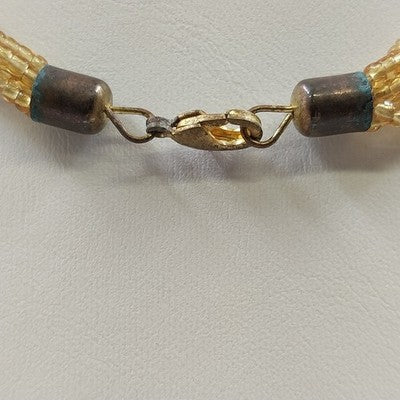 6 Strands Gold Tone Seed Beads with Multicolor Marbled Glass Pendant Necklace