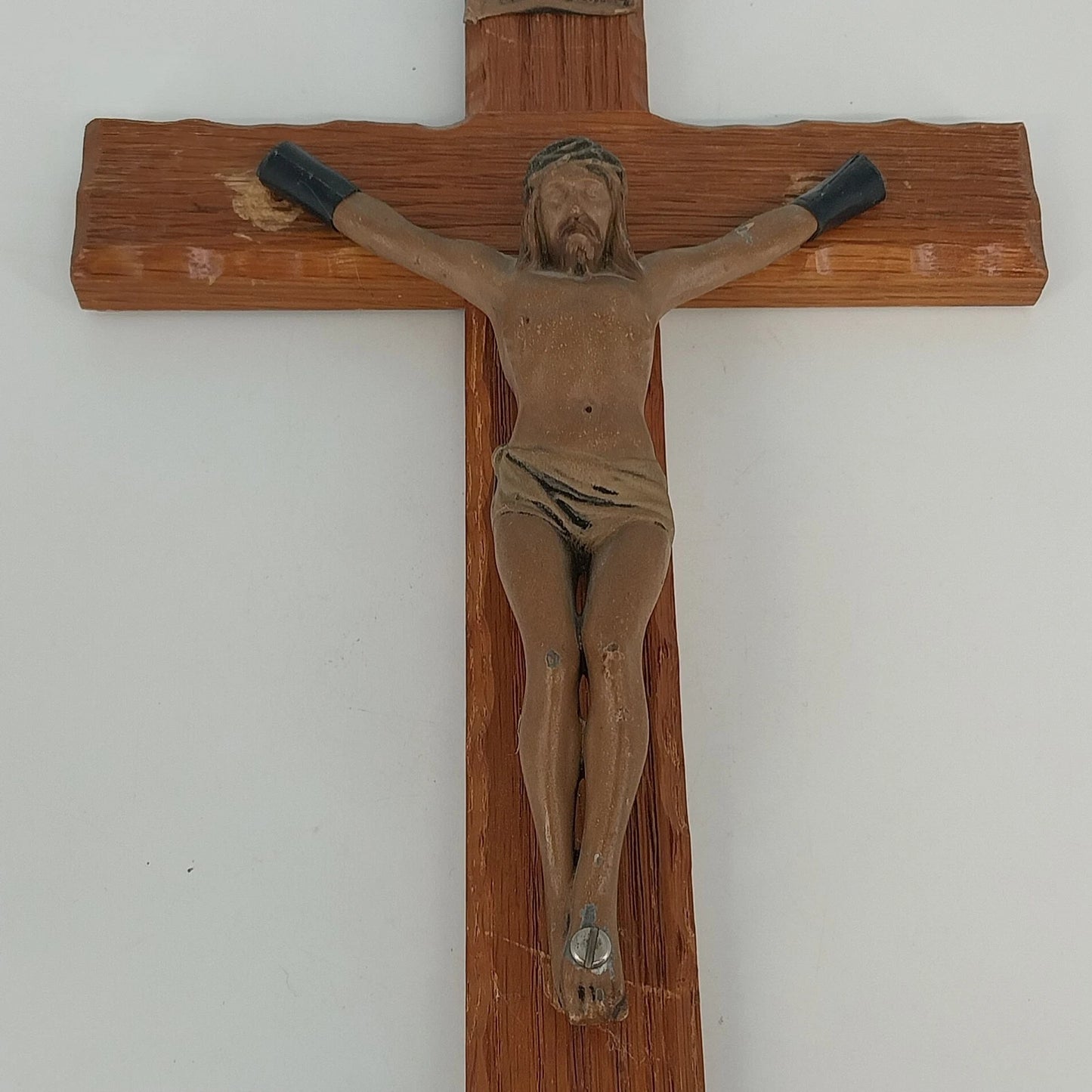 Jeweled Cross Co Shroud of Turin Wood Metal Crucifix 15" INRI Vintage