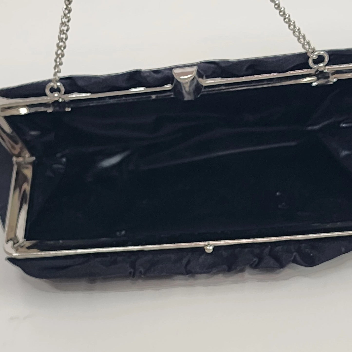 Black Evening Clutch Bag Leather Interior Minimalist Formal Handheld Purse Vtg