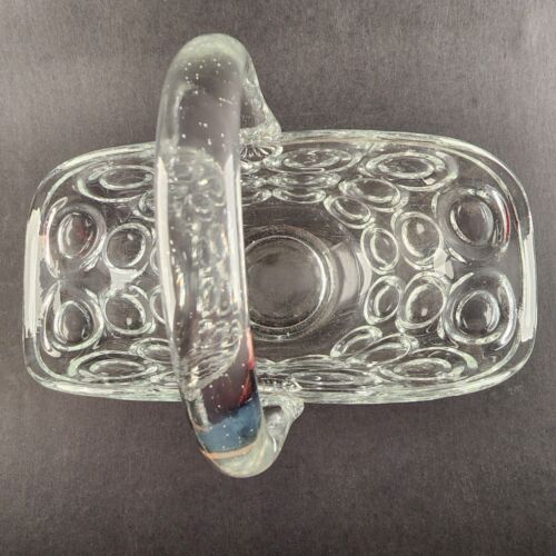Banana Brides Basket Bulls Eye Bubble Dot Circle Handle Glass Clear 11 x 6 x 10"