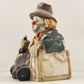 Sun Saint Porcelain Hobo Clown with Suitcase and Bottle Music Box 6.5" Taiwan