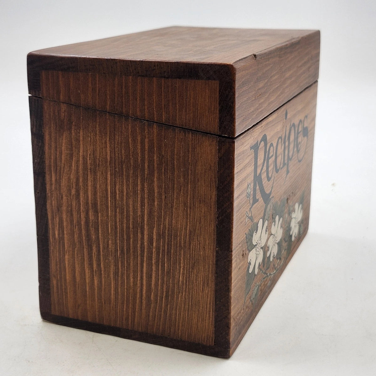 Wooden Recipe Box Floral Hinged Lid Recipe Card Holder Country Decor 7" x 4" x5"