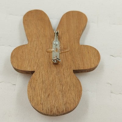 Handmade Wooden Reindeer Brooch Pin with Orange Nose Holiday Christmas Accessory