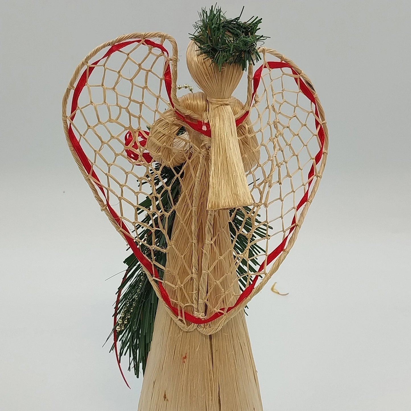 Handcrafted Natural Fiber Angel Woven Wings Pine Berry Apple Christmas 10.25"