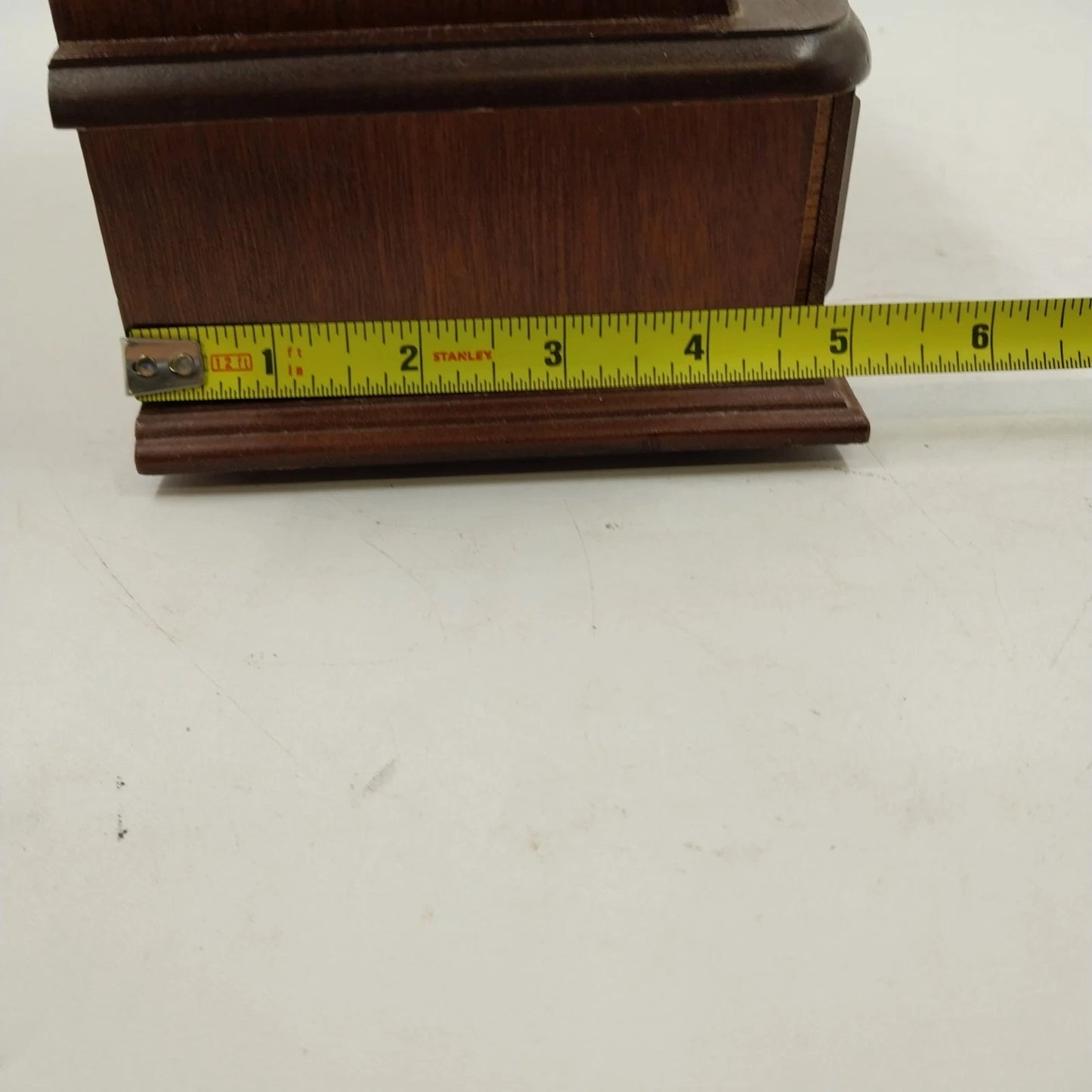 Wooden Musical Jewelry Box Jay Imports Angled Top Gold Diamond Blue Velvet 8"