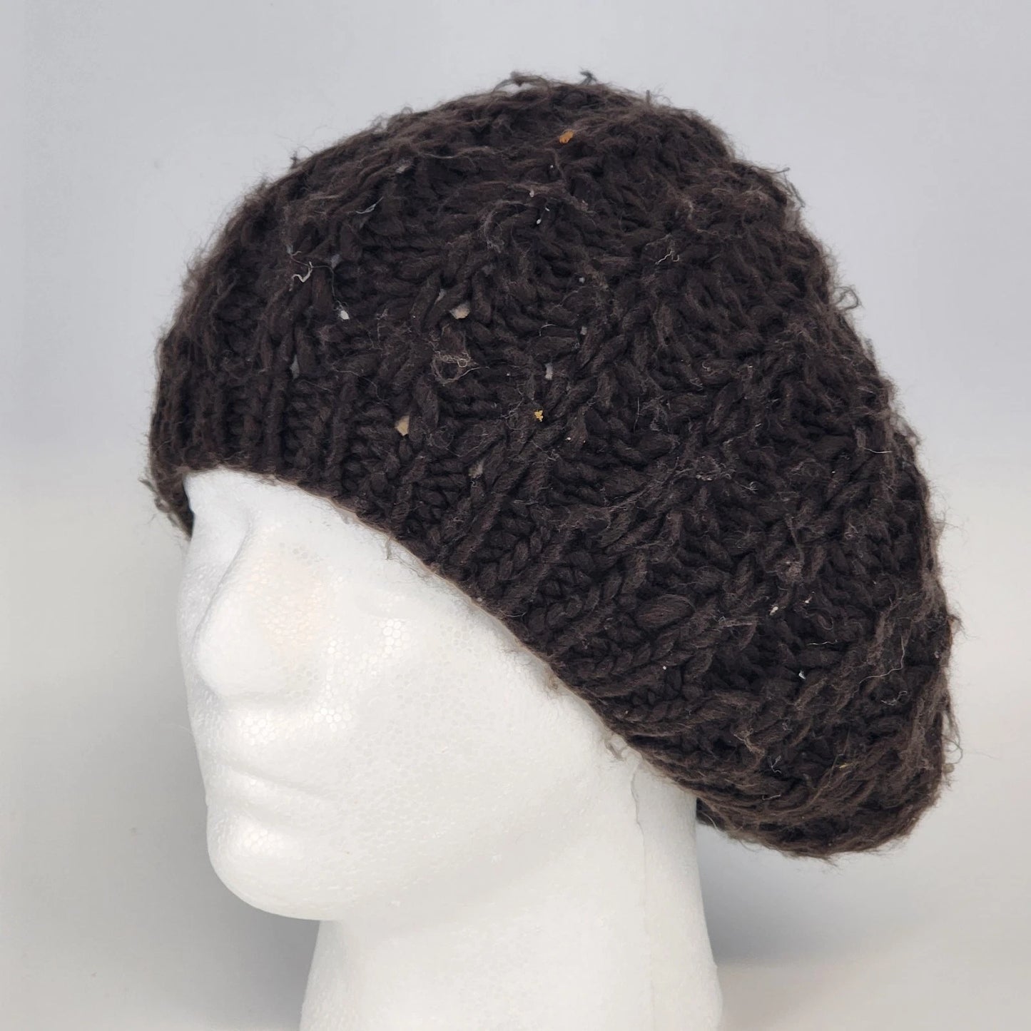 Knit Beret Women’s French Artist Hat Chocolate Brown Winter Beanie Slouchy Cap