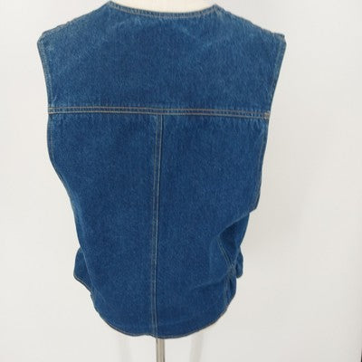 Liz Wear Denim Vest Size L 100% Cotton V-Neck Sleeveless Pockets Metal Buttons