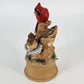 Cardinal & Baby Bird Music Box Figurine Red Bird Family Tree Stump Ceramic 8"